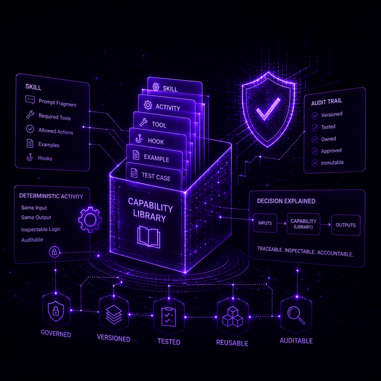 The Capability Library: Where AI Judgment Ends and Auditable Logic Begins